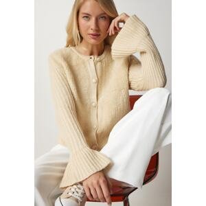 Happiness İstanbul Women's Cream Buttons Boucle Knitwear Cardigan