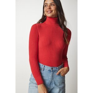 Happiness İstanbul Women's Dark Orange Turtleneck Basic Corduroy Sweater