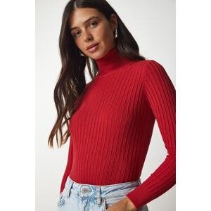 Happiness İstanbul Women's Red Turtleneck Basic Corduroy Sweater