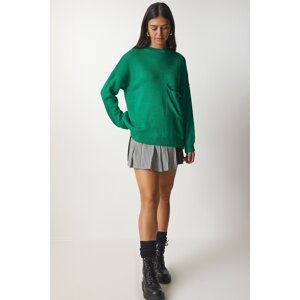 Happiness İstanbul Women's Green Basic Knitwear with Pocket Detailed Sweater