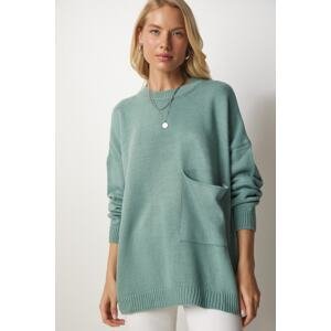 Happiness İstanbul Women's Teak Green Pocket Detailed Basic Knitwear Sweater
