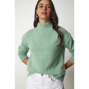 Happiness İstanbul Women's Turquoise Standing Collar Bearded Knitwear Sweater