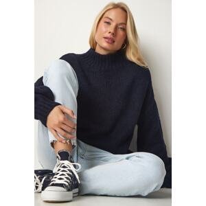 Happiness İstanbul Women's Navy Blue High Neck Basic Knitwear Sweater