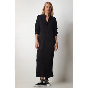 Happiness İstanbul Women's Black Ribbed Oversize Knitwear Dress