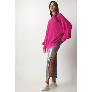 Happiness İstanbul Women's Dark Pink Oversize Basic Knitwear Sweater