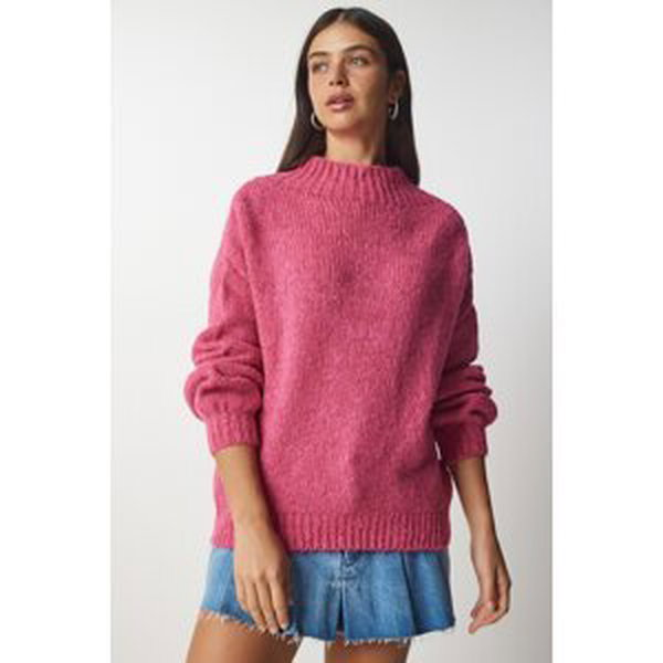 Happiness İstanbul Women's Dark Pink Stand-Up Collar Basic Knitwear Sweater