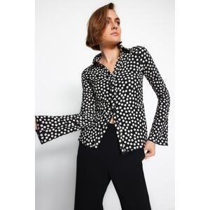 Trendyol Black Crepe / Textured Polka Dot Pattern Regular / Regular Fit Long Sleeve Knitted Shirt