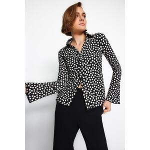 Trendyol Black Crepe / Textured Polka Dot Pattern Regular / Regular Fit Long Sleeve Knitted Shirt