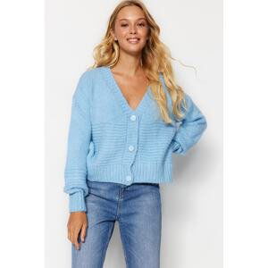 Trendyol Blue Soft Textured Patterned V-Neck Knitwear Cardigan