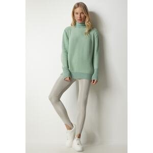 Happiness İstanbul Women's Turquoise Turtleneck Soft Textured Knitwear Sweater