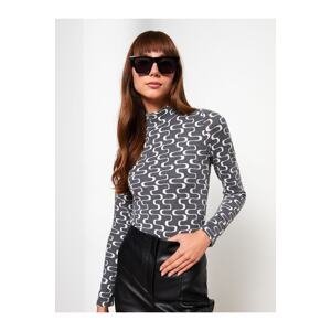 LC Waikiki Stand-Up Collar Patterned Long Sleeve Women's T-Shirt