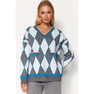 Trendyol Anthracite Wide fit Patterned Knitwear Sweater