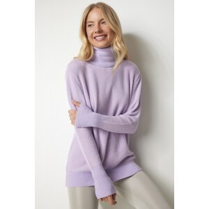 Happiness İstanbul Women's Lilac Turtleneck Soft Textured Knitwear Sweater