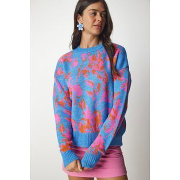 Happiness İstanbul Women's Light Blue Patterned Knitwear Sweater