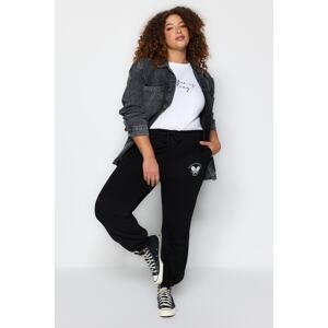 Trendyol Curve Black Thick High Waist Printed Knitted Sweatpants
