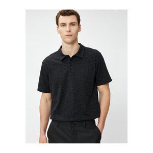 Koton Marked Polo Neck T-shirt with Buttons, Short Sleeves.