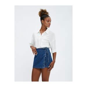 Koton Crop Shirt Linen Blend Off Shoulder Short Sleeve Pocket Detailed