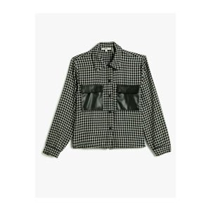 Koton Tweed Jacket Leather Look Detailed Pocket Buttoned