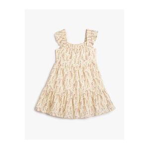 Koton Floral Dress Midi Size Cotton Lined Thick Strap Ruffle Detail