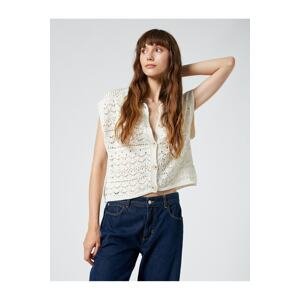 Koton Knit Vest With Openwork Polo Neck Button Detailed