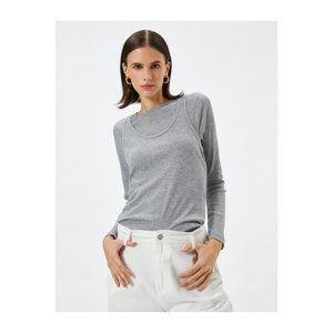 Koton Long-Sleeve T-Shirt With Crew Neck Two-Piece Look.