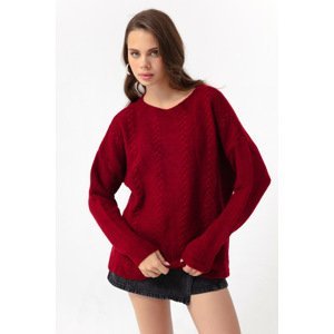 Lafaba Women's Burgundy Boat Collar Knitwear Sweater
