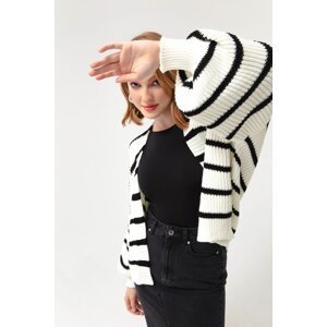 Lafaba Women's White Oversize Striped Knitwear Cardigan
