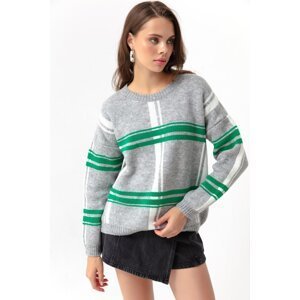 Lafaba Women's Gray Crewneck Plaid Pattern Sweater
