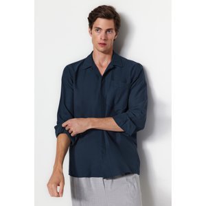 Trendyol Men's Navy Blue Men's Regular Fit Shirt Collar Long Sleeve Concealed Flip Flop One Pocket Shirt