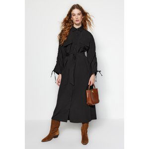 Trendyol Black Belted Woven Cotton Shirt Dress with Adjustable Detailed Sleeves