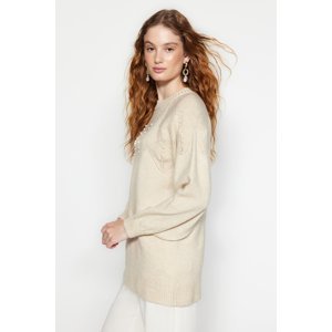 Trendyol Cream Pearls Embroidered Knitwear Sweater