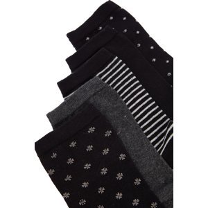 Trendyol Men's Black Cotton 5-Pack Plain, Polka Dot, Stripe Mix Pattern Socks.