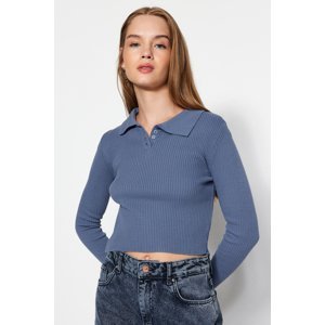 Trendyol Indigo Crop Polo Collar Knitwear Sweater