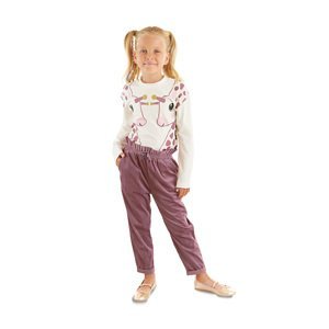 Denokids Twin Giraffe Girls Ecru T-shirt, Velvet Pants Suit