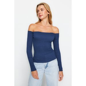 Trendyol Indigo Gipea Fitted/Slippery Carmen Collar Long Sleeves Stretch Knitted Blouse