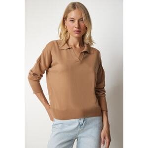 Happiness İstanbul Women's Biscuit Polo Neck Basic Sweater