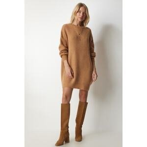 Happiness İstanbul Women's Biscuit Oversize Long Basic Knitwear Sweater