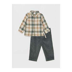LC Waikiki Checked Pattern, Long Sleeved Baby Boy Shirt And Pants 2-Pack Set