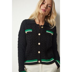 Happiness İstanbul Women's Black Knitted Pattern Sweater Cardigan PF0009