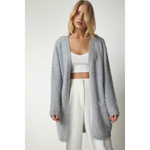 Happiness İstanbul Women's Gray Beard Glittery Knitwear Cardigan