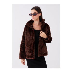 LC Waikiki Standing Collar Straight Long Sleeve Women's Plush Coat