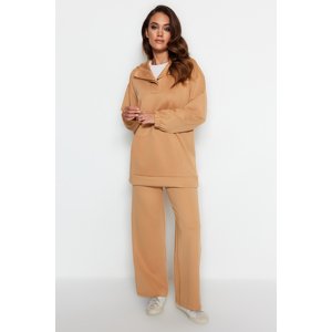 Trendyol Camel Collar Detailed Hooded Diver/Scuba Knitted Tracksuit Set