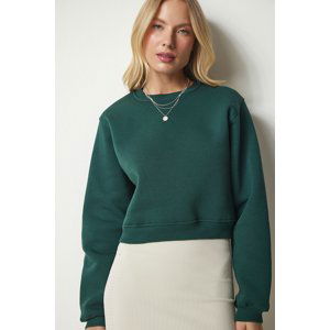 Happiness İstanbul Women's Emerald Green Sharding Crop Sweatshirt