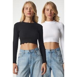 Happiness İstanbul Women's White Black Corduroy 2-Pack Sweater Crop Top