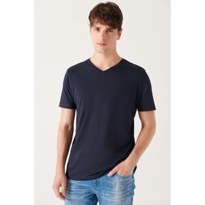 Avva Men's Navy Blue Ultrasoft V-Neck Modal Slim Fit Slim Fit T-shirt
