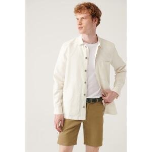Avva Men's Ecru Plain Three Pockets Linen Jacket Shirt