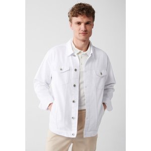 Avva Men's White Washed 100% Cotton Comfort Fit Denim Coat