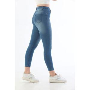 BİKELİFE Light Blue Nail Detailed Plus Size High Waist Lycra Denim Trousers