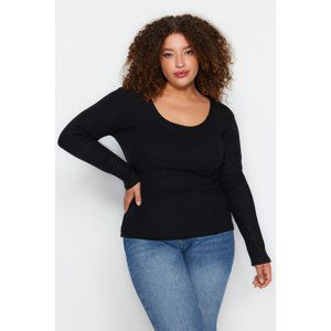 Trendyol Curve Black Crew Neck Plain Basic Ribbed Knitted Blouse