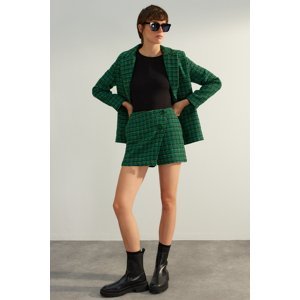 Trendyol Green Premium Silvery Tweed Fabric Woven Shorts Skirt